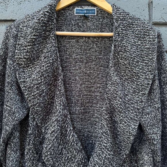 Karen Scott VINTAGE Style Cable Knit Ribbed Shawl Collar Cardigan Sweater XL Gra - Picture 3 of 14